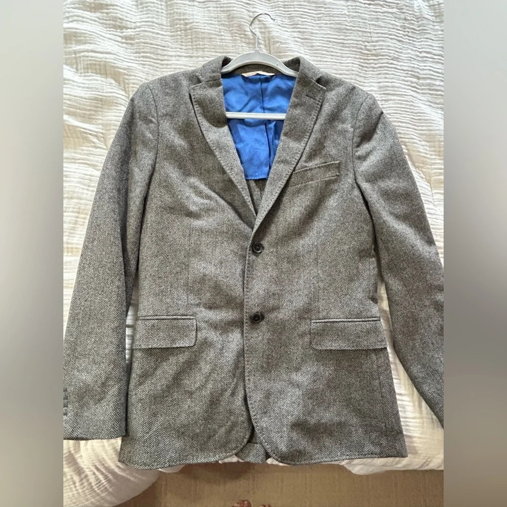 J Lindeberg Mens Hopper Soft Patch Slim Fit Tweed Blazer Jacket Black Size 48R
